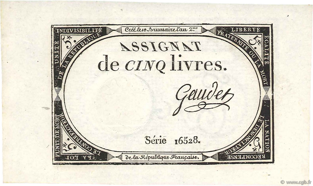 5 Livres FRANCE  1793 Ass.46a SPL