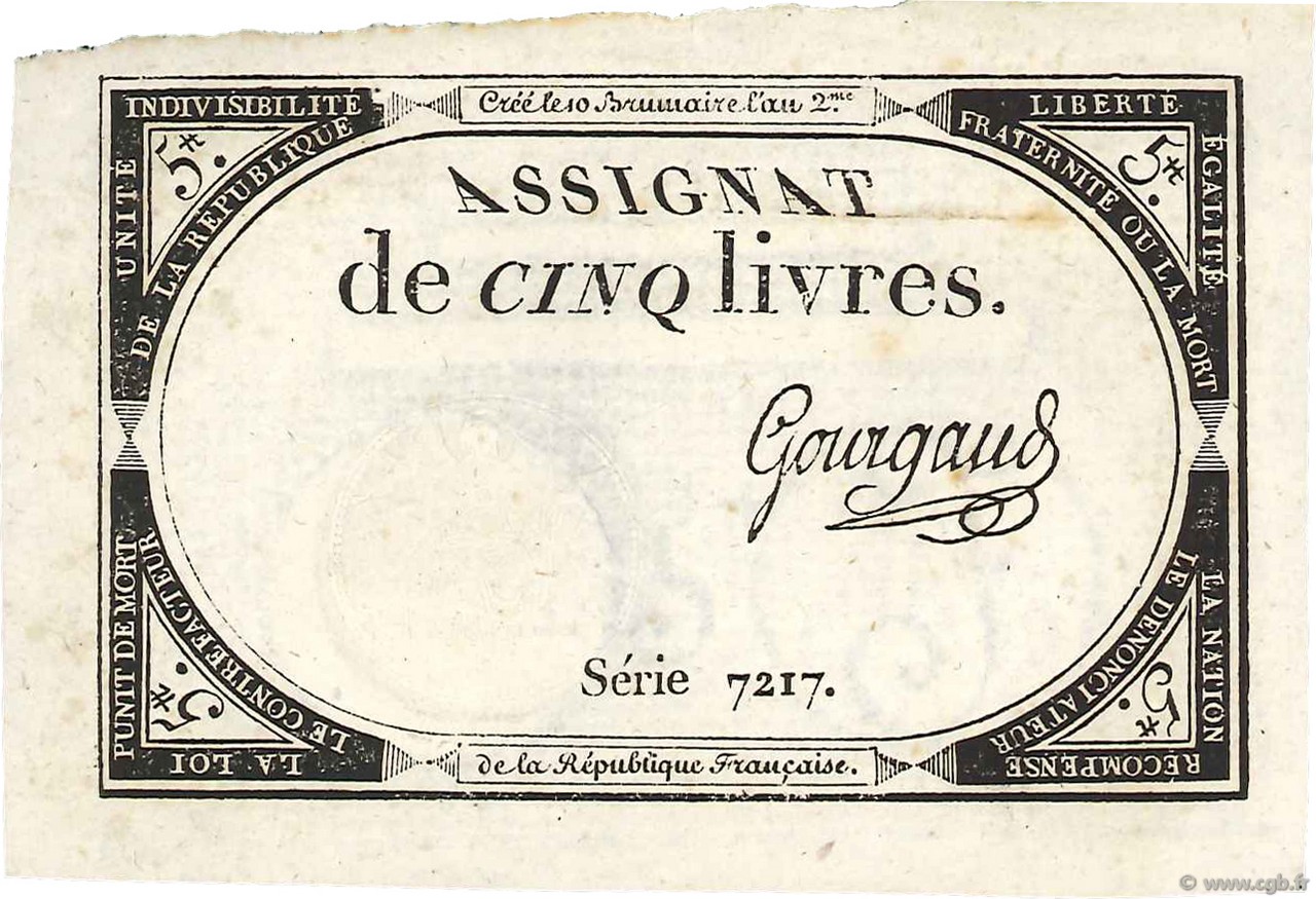 5 Livres FRANCE  1793 Ass.46a SUP