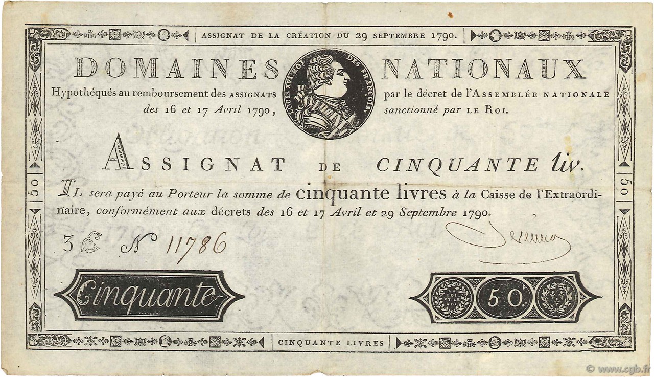 50 Livres FRANCE  1790 Ass.04a TTB