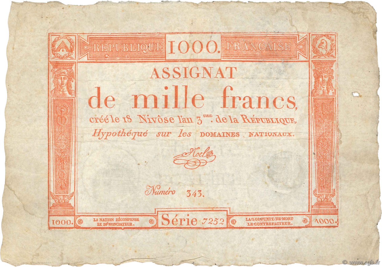 1000 Francs FRANCE  1795 Ass.50a TB
