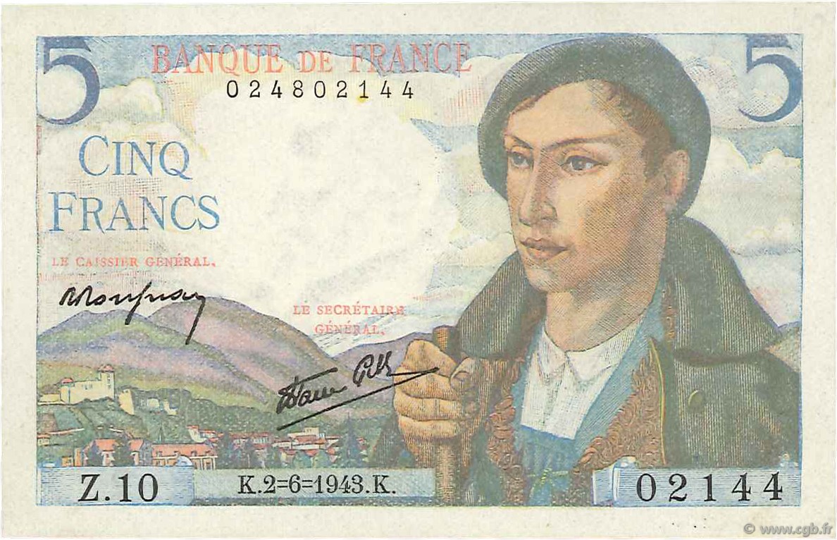 5 Francs BERGER FRANCE  1943 F.05.01 SUP