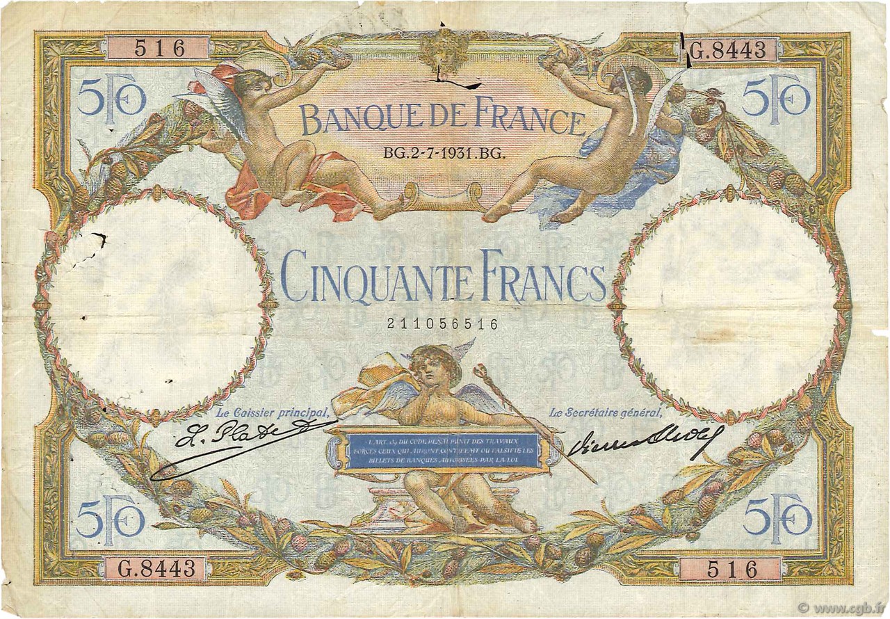 50 Francs LUC OLIVIER MERSON type modifié FRANCE  1931 F.16.02 B