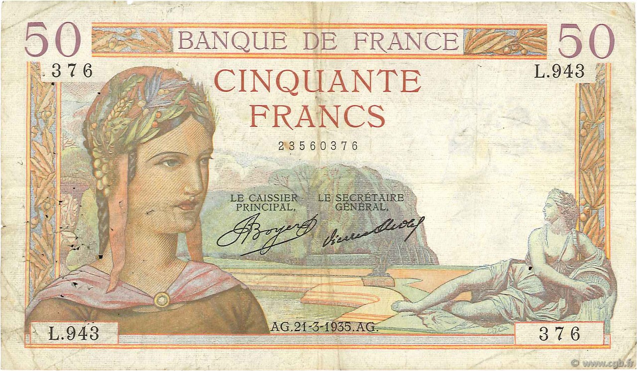 50 Francs CÉRÈS FRANCE  1935 F.17.06 TB