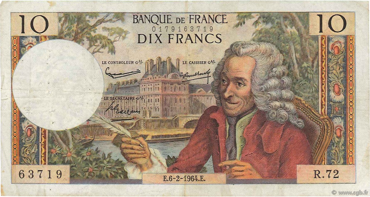 10 Francs VOLTAIRE FRANCE  1964 F.62.08 TB