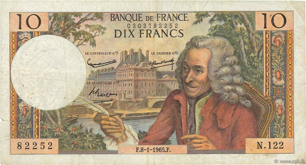 10 Francs VOLTAIRE FRANCE  1965 F.62.12 B+