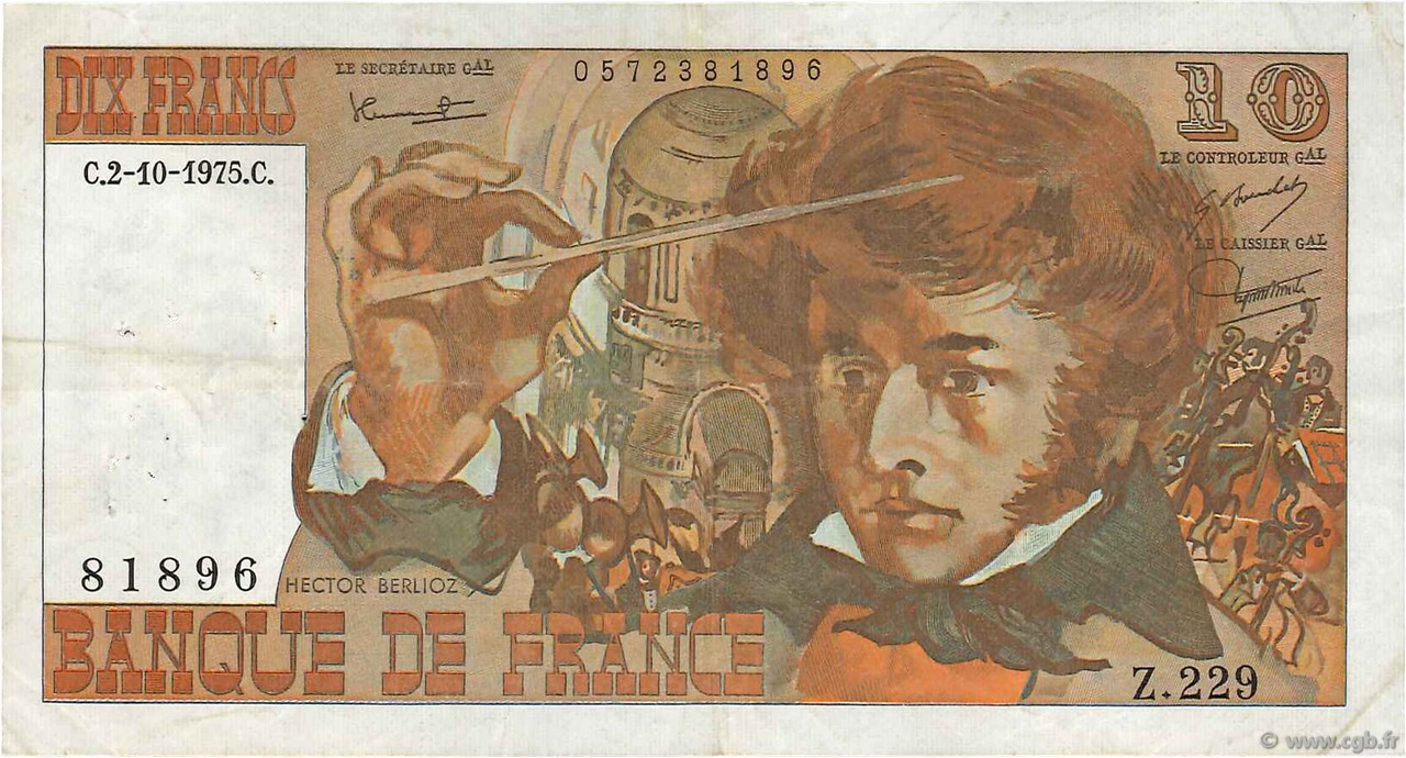 10 Francs BERLIOZ FRANCE  1975 F.63.13 TTB