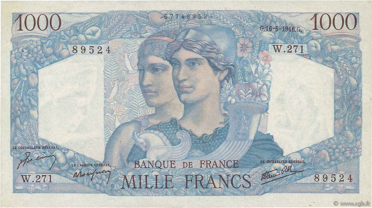 1000 Francs MINERVE ET HERCULE FRANCE  1946 F.41.14 SUP