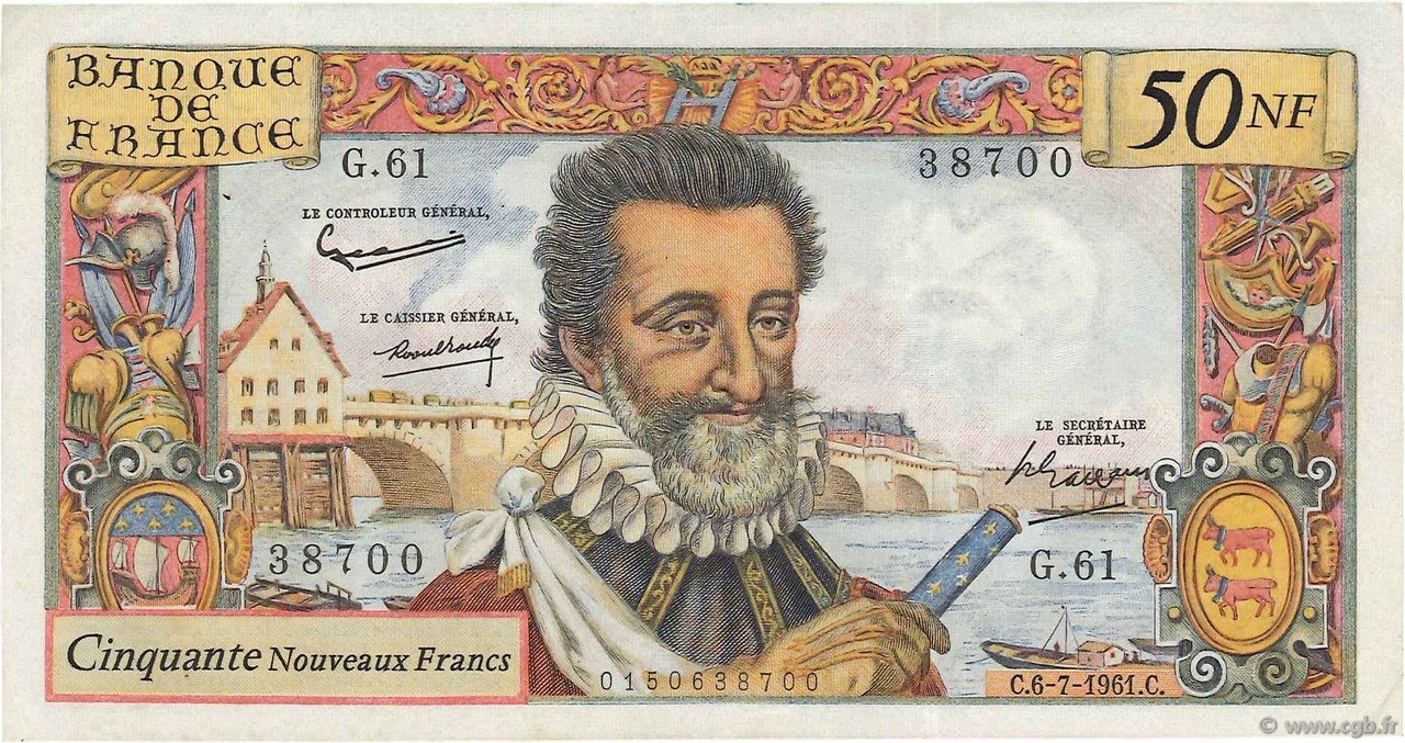 50 Nouveaux Francs HENRI IV FRANCE  1961 F.58.06 TTB+