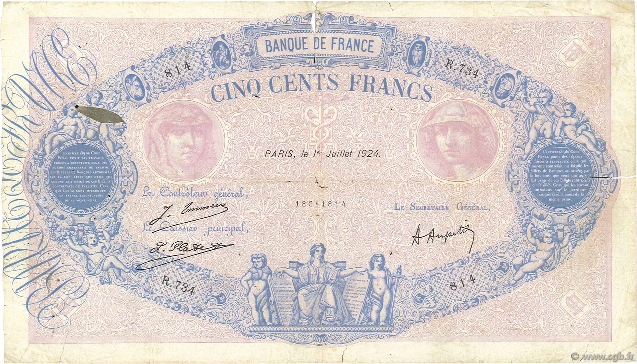 500 Francs BLEU ET ROSE FRANCE  1924 F.30.28 B