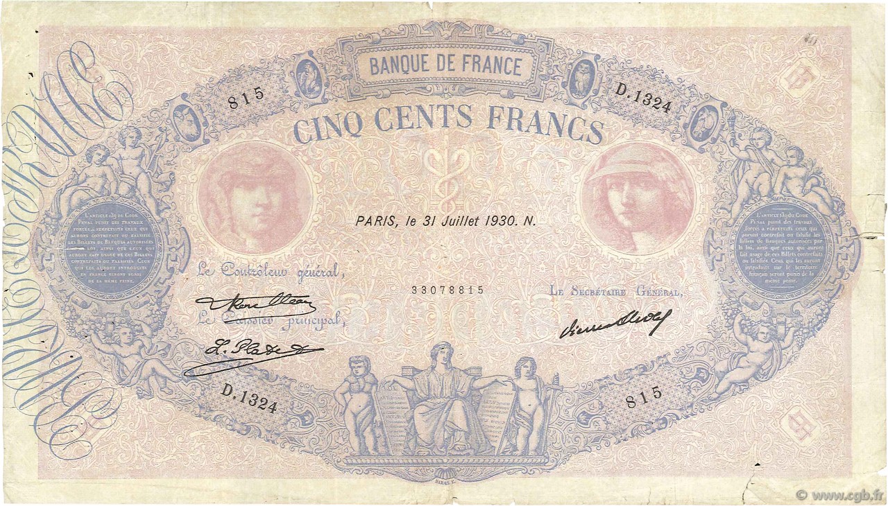 500 Francs BLEU ET ROSE FRANCE  1930 F.30.33 B
