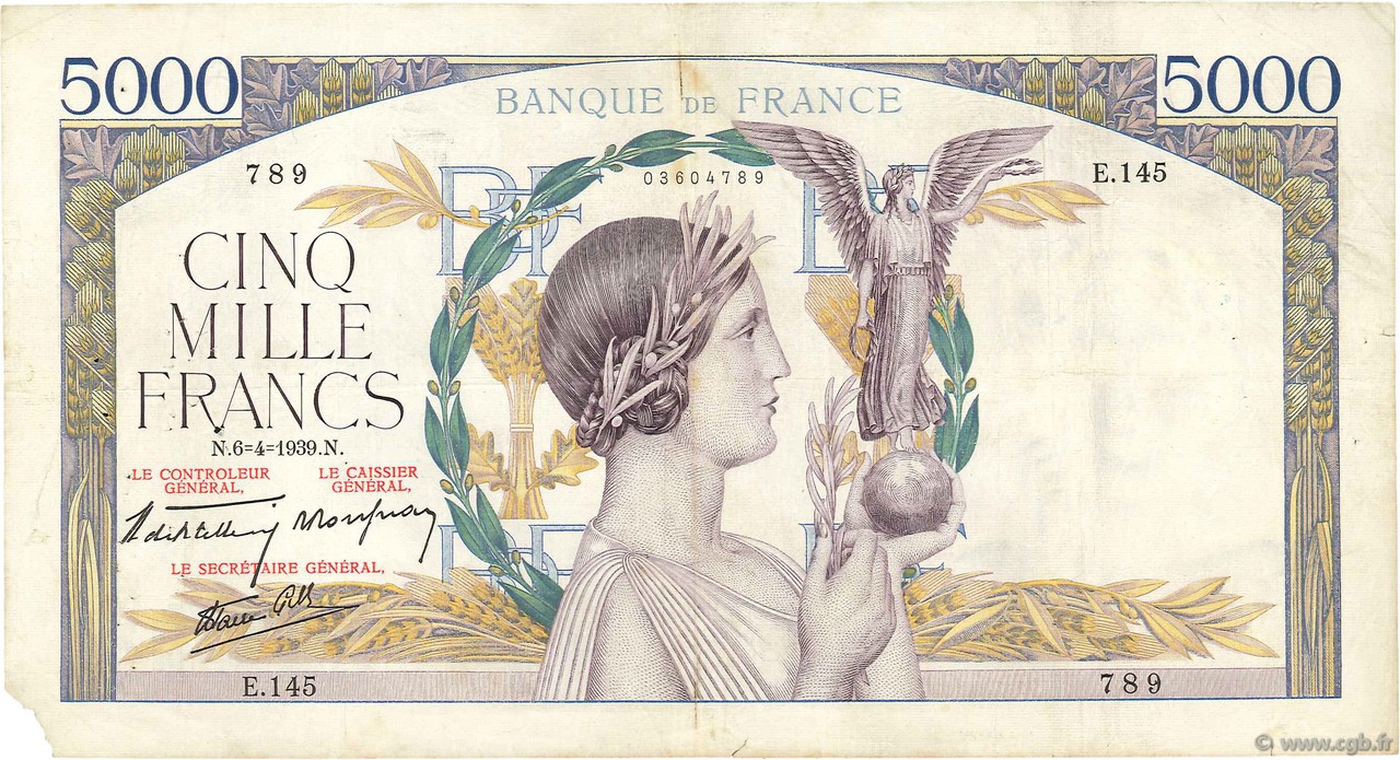 5000 Francs VICTOIRE Impression à plat FRANCE  1939 F.46.04 TB
