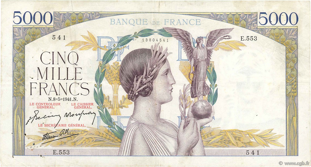 5000 Francs VICTOIRE Impression à plat FRANCE  1941 F.46.21 pr.TTB