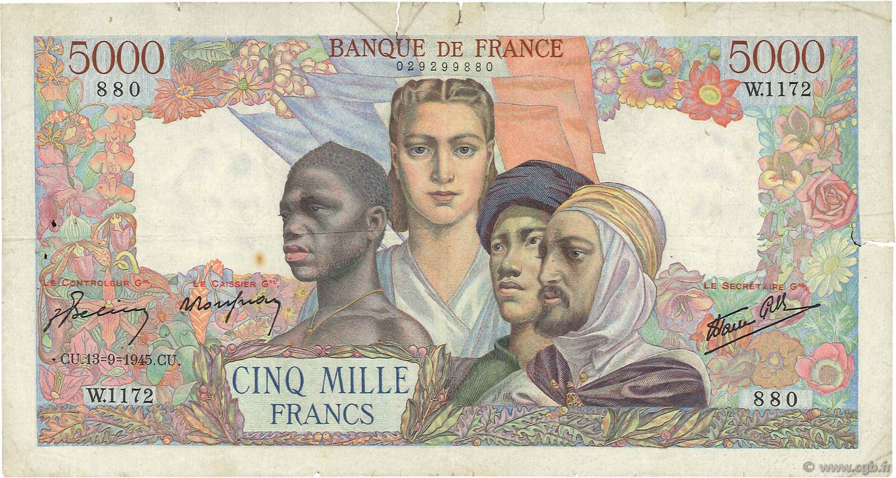 5000 Francs EMPIRE FRANÇAIS FRANCE  1945 F.47.43 B+