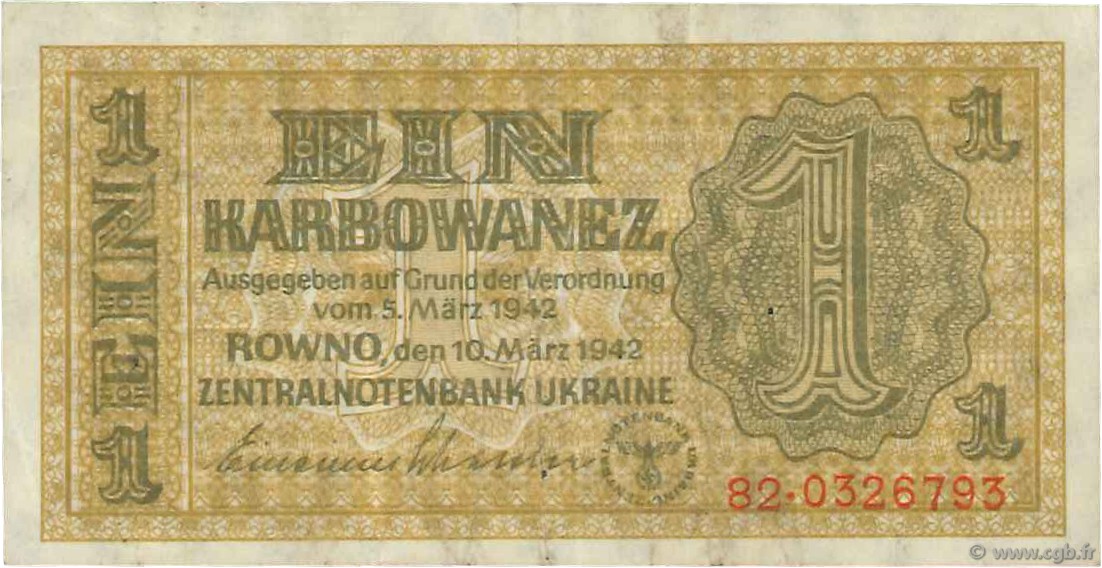 1 Karbowanez UKRAINE  1942 P.049 VF