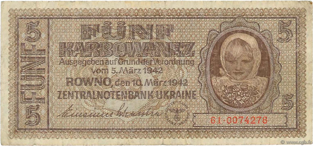 5 Karbowanez UKRAINE  1942 P.051 TB