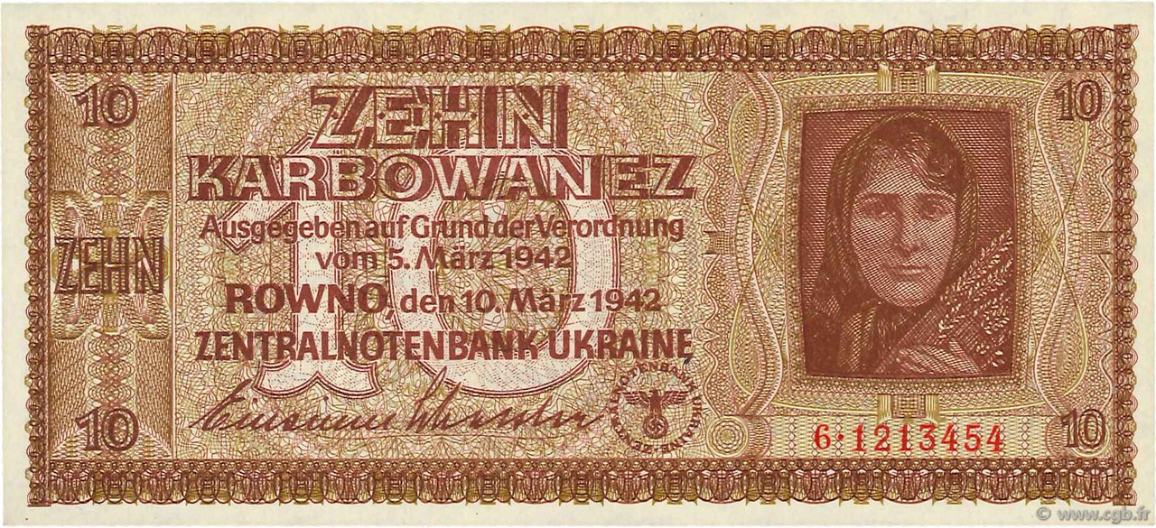 10 Karbowanez UKRAINE  1942 P.052 SPL