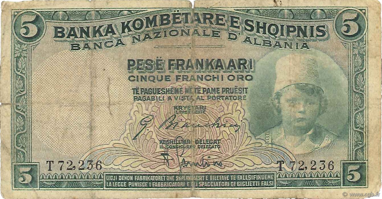 5 Franka Ari ALBANIE  1926 P.02b B