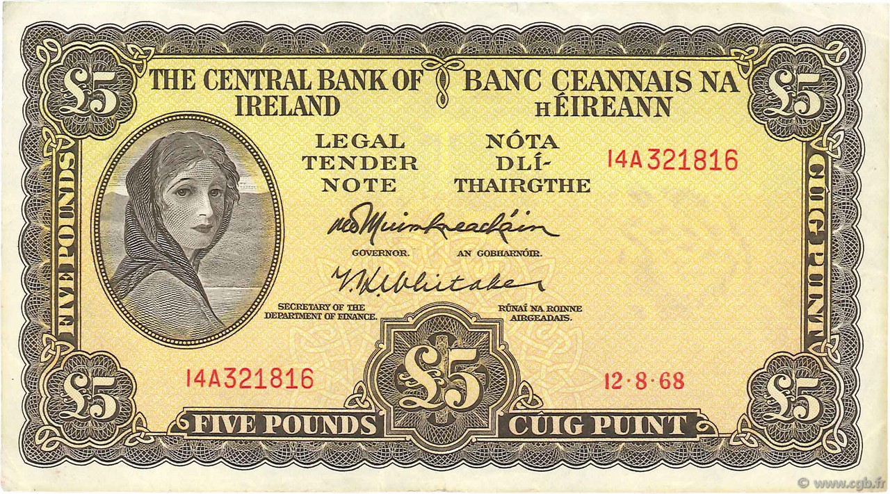5 Pounds IRLANDE  1968 P.065a TTB