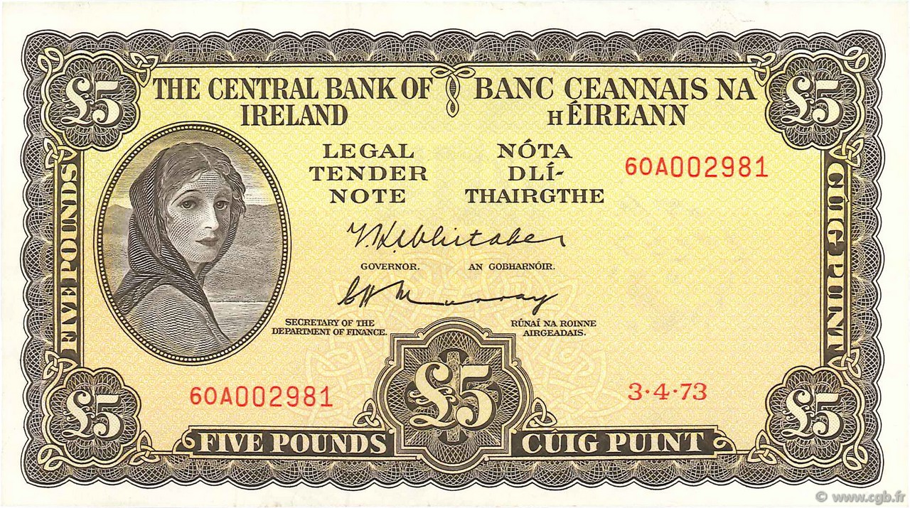 5 Pounds IRLANDE  1973 P.065c TTB+