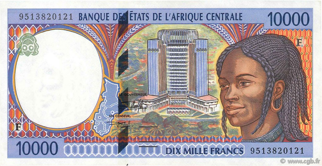 10000 Francs STATI DI L  AFRICA CENTRALE  1995 P.305Fb AU