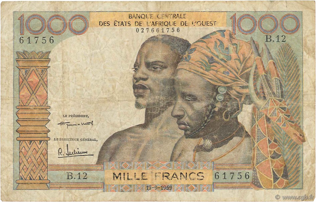 1000 Francs ÉTATS DE L AFRIQUE DE L OUEST  1959 P.004 B