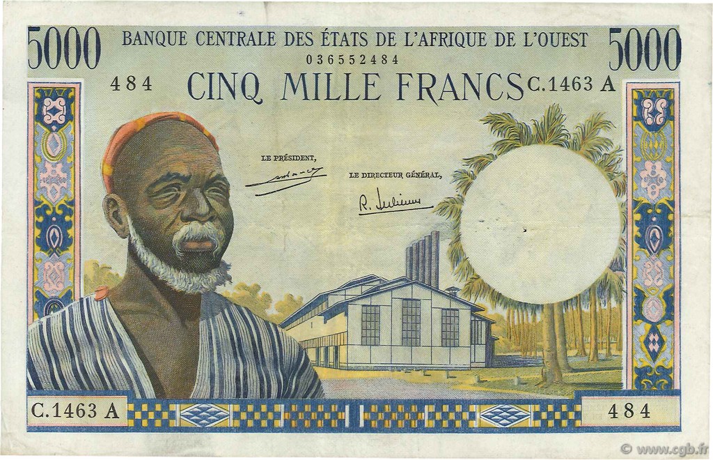 5000 Francs ÉTATS DE L AFRIQUE DE L OUEST  1966 P.104Af TTB
