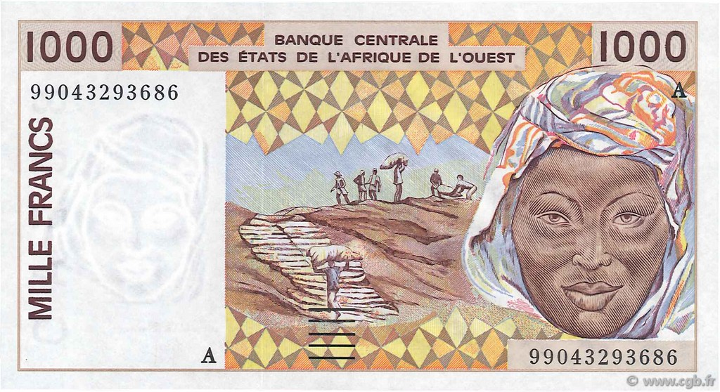 1000 Francs WEST AFRIKANISCHE STAATEN  1999 P.111Ai fST+
