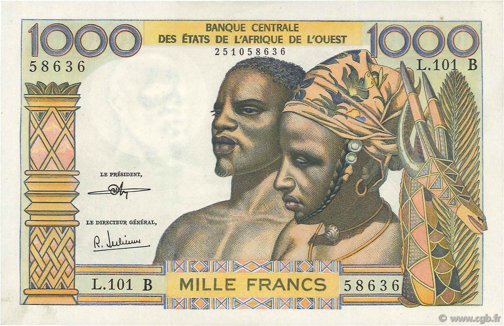 1000 Francs WEST AFRICAN STATES  1970 P.203Bj XF+