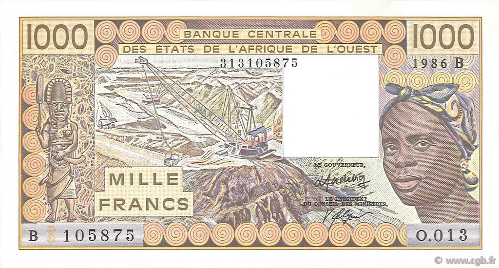 1000 Francs ÉTATS DE L AFRIQUE DE L OUEST  1986 P.207Bf SUP+