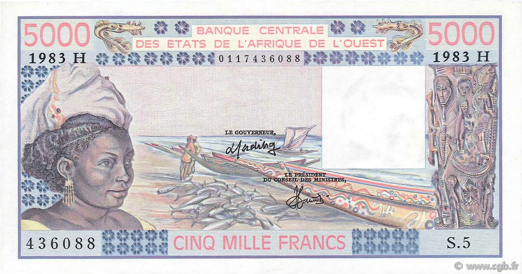5000 Francs ÉTATS DE L AFRIQUE DE L OUEST  1983 P.608Hh pr.SPL