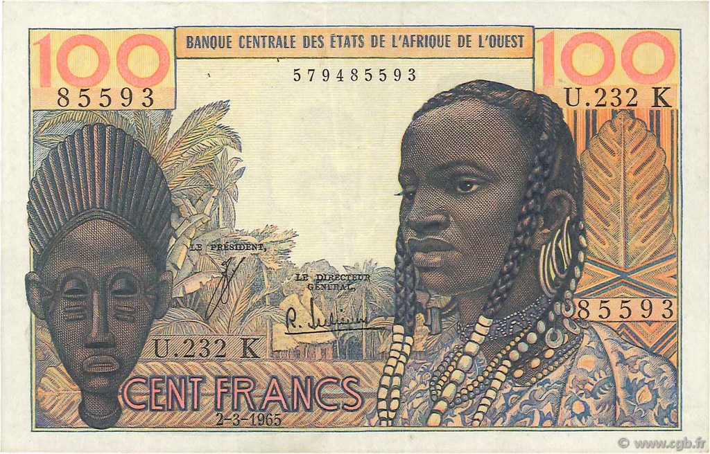 100 Francs ÉTATS DE L AFRIQUE DE L OUEST  1965 P.701Ke TTB