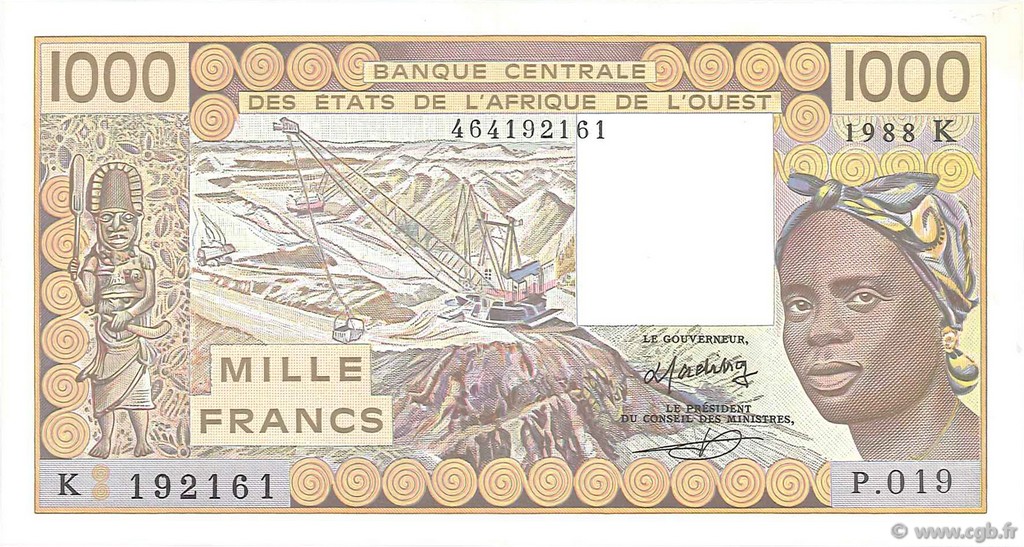 1000 Francs ÉTATS DE L AFRIQUE DE L OUEST  1988 P.707Ka SUP+