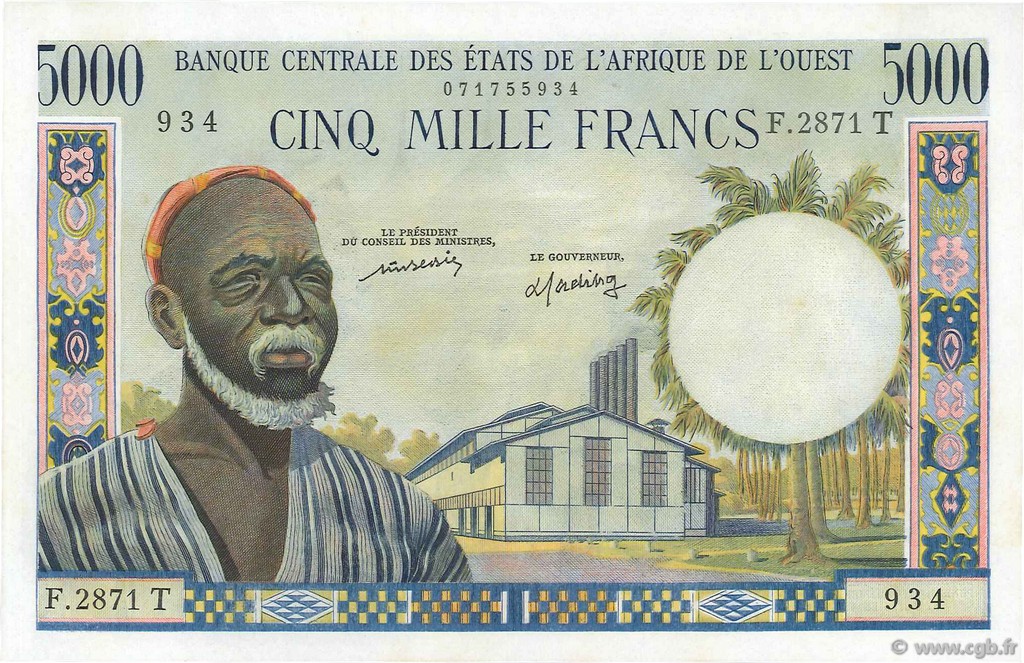 5000 Francs ÉTATS DE L AFRIQUE DE L OUEST  1977 P.804Tm pr.NEUF