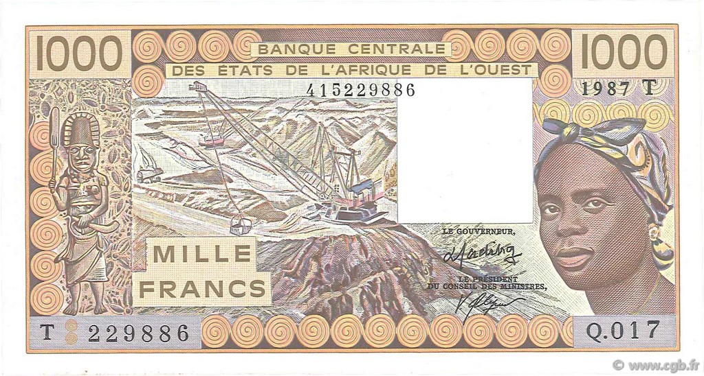 1000 Francs ÉTATS DE L AFRIQUE DE L OUEST  1987 P.807Th pr.NEUF