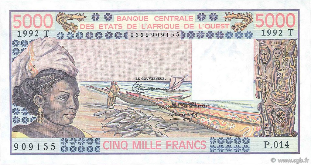 5000 Francs ÉTATS DE L AFRIQUE DE L OUEST  1992 P.808Tm SPL