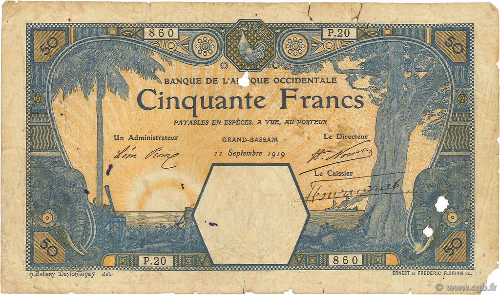 50 Francs GRAND-BASSAM AFRIQUE OCCIDENTALE FRANÇAISE (1895-1958) Grand-Bassam 1919 P.09D(a) B