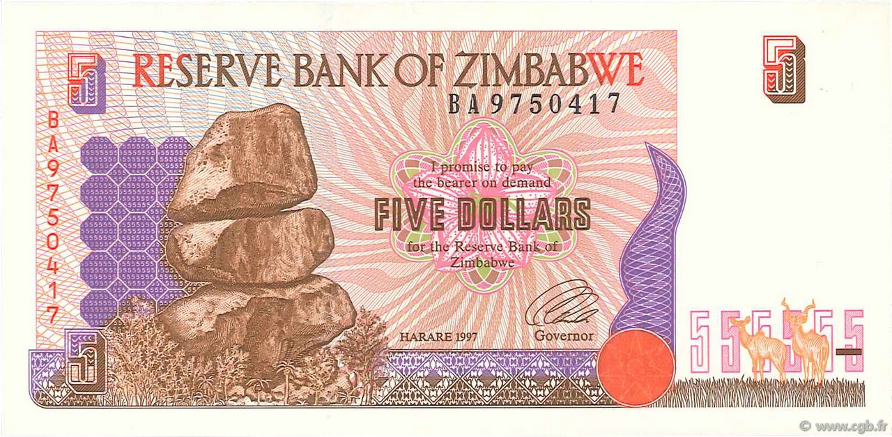 5 Dollars ZIMBABWE  1997 P.05a NEUF
