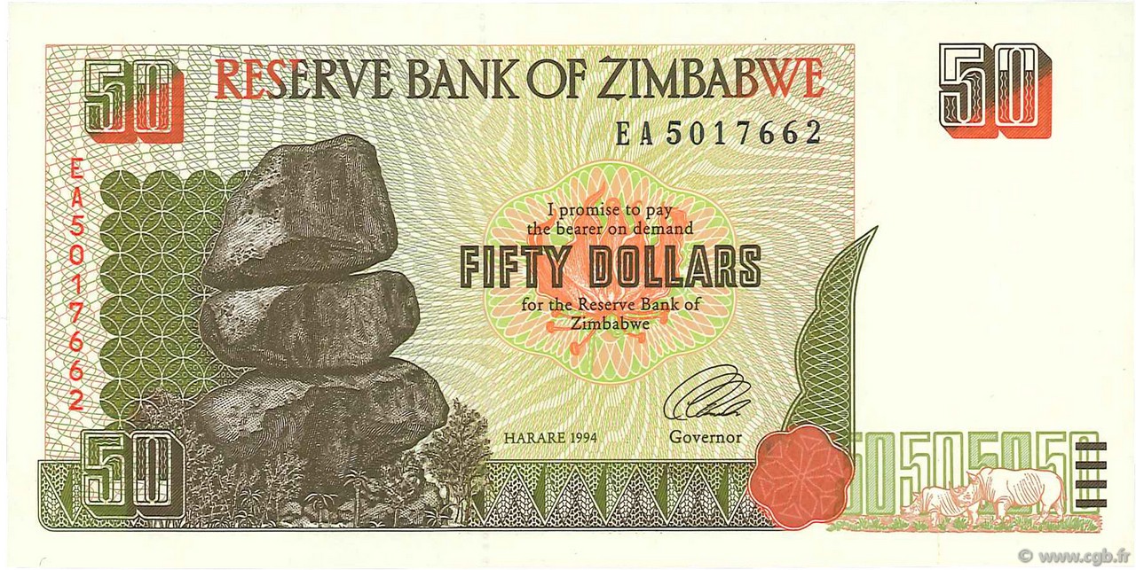 50 Dollars ZIMBABWE  1994 P.08a UNC
