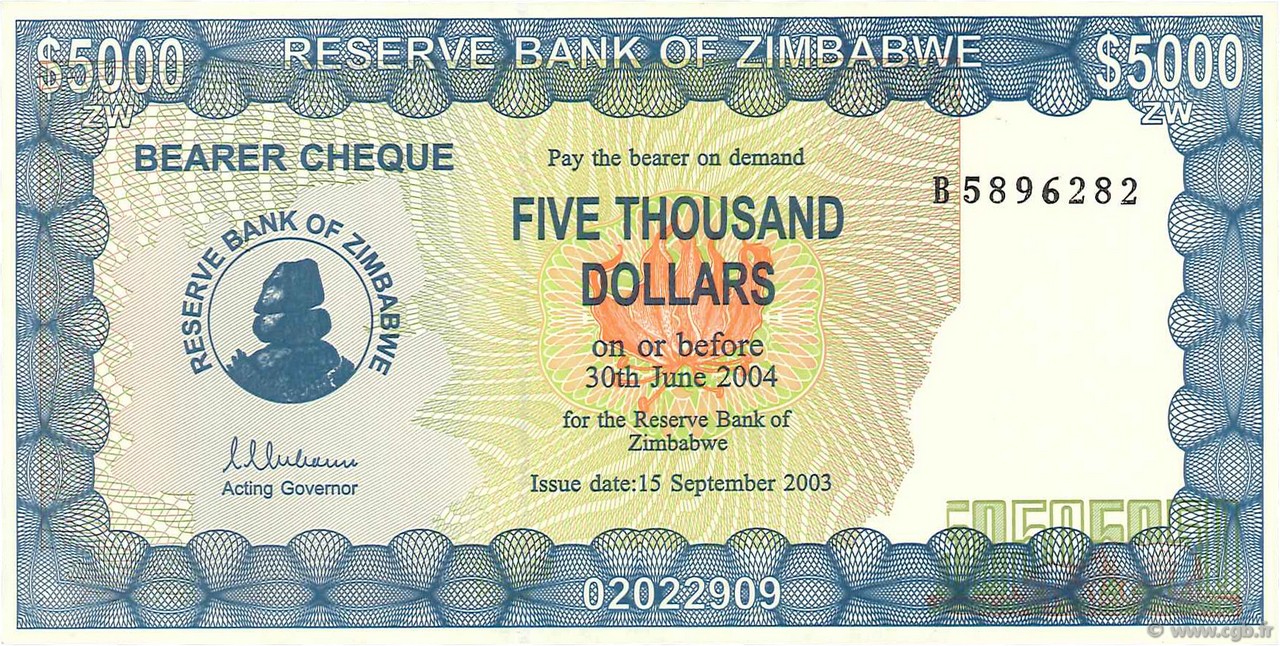 5000 Dollars ZIMBABWE  2003 P.21b NEUF