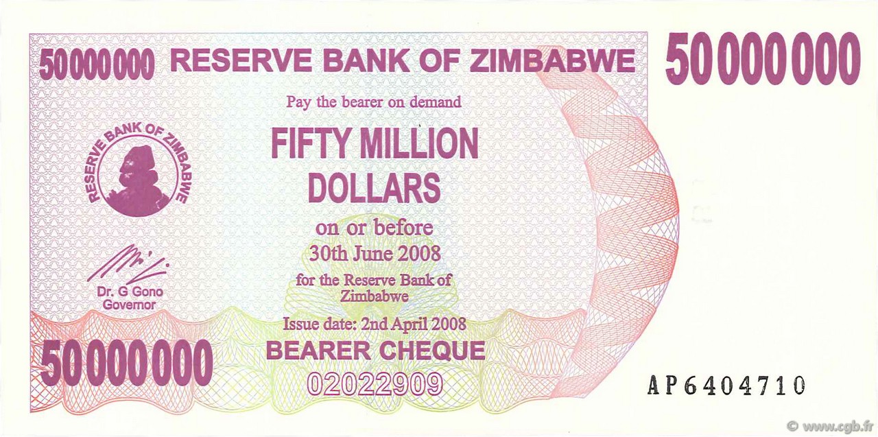 50 Millions Dollars ZIMBABWE  2008 P.57 NEUF