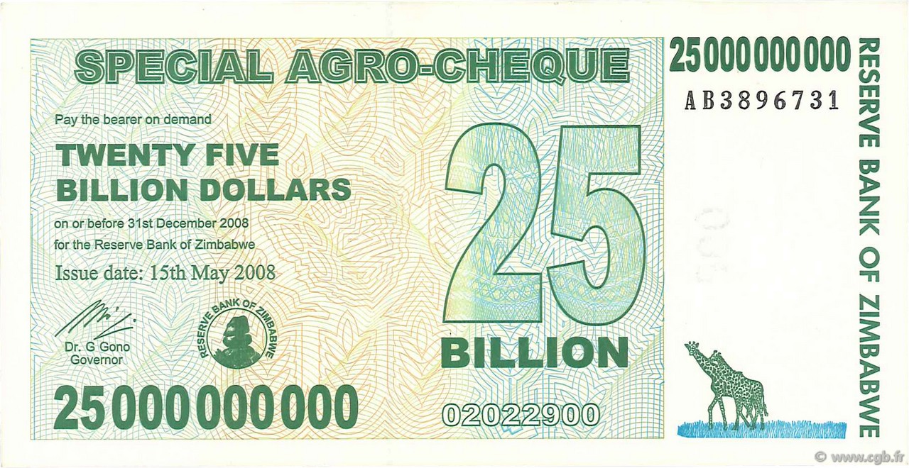 25 Billions Dollars ZIMBABWE  2008 P.62 SUP