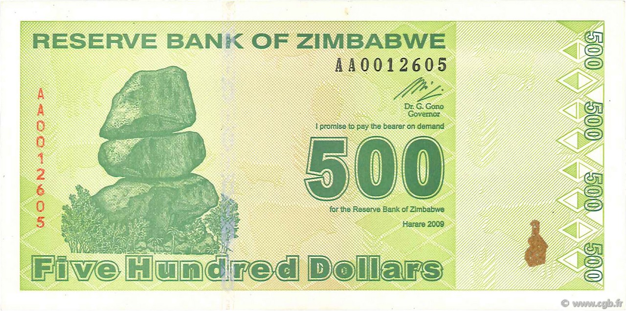 500 Dollars ZIMBABWE  2009 P.98 TTB