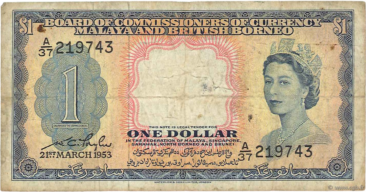 1 Dollar MALAISIE et BORNEO BRITANNIQUE  1953 P.01a B