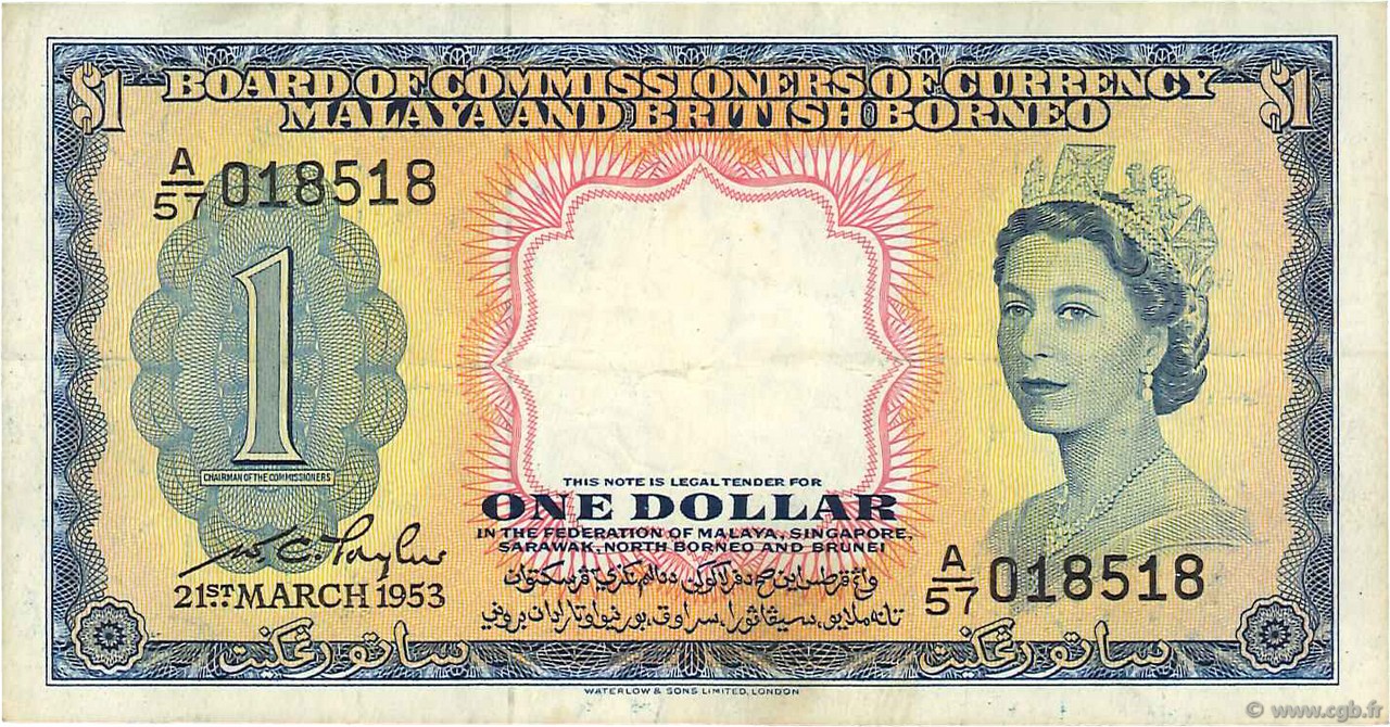 1 Dollar MALAISIE et BORNEO BRITANNIQUE  1953 P.01a TTB
