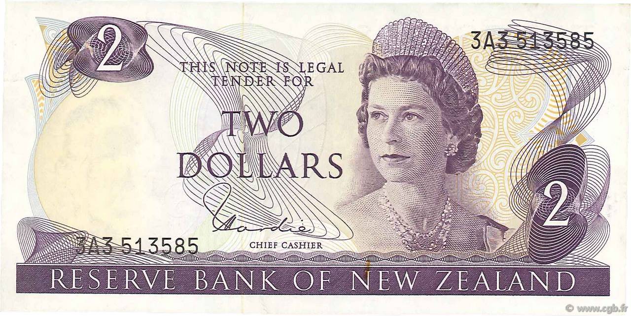 2 Dollars NEW ZEALAND  1977 P.164d VF+