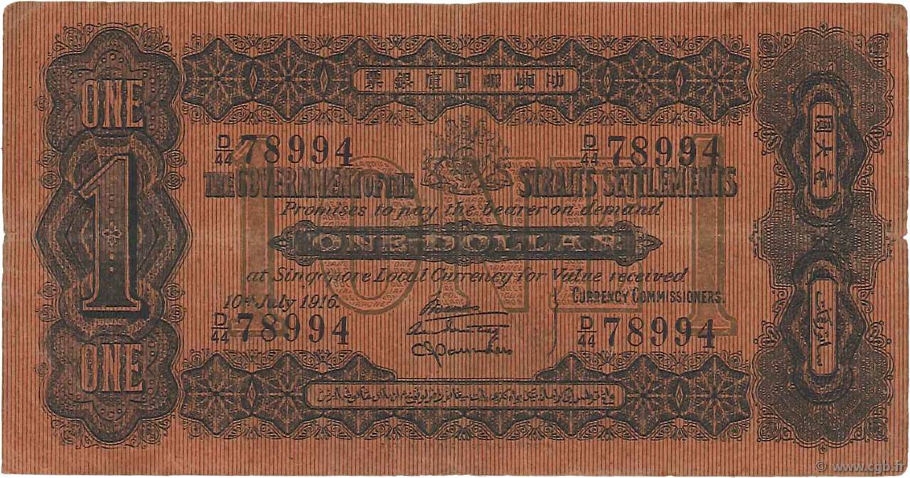 1 Dollar MALAISIE - ÉTABLISSEMENTS DES DÉTROITS  1916 P.01c TB+