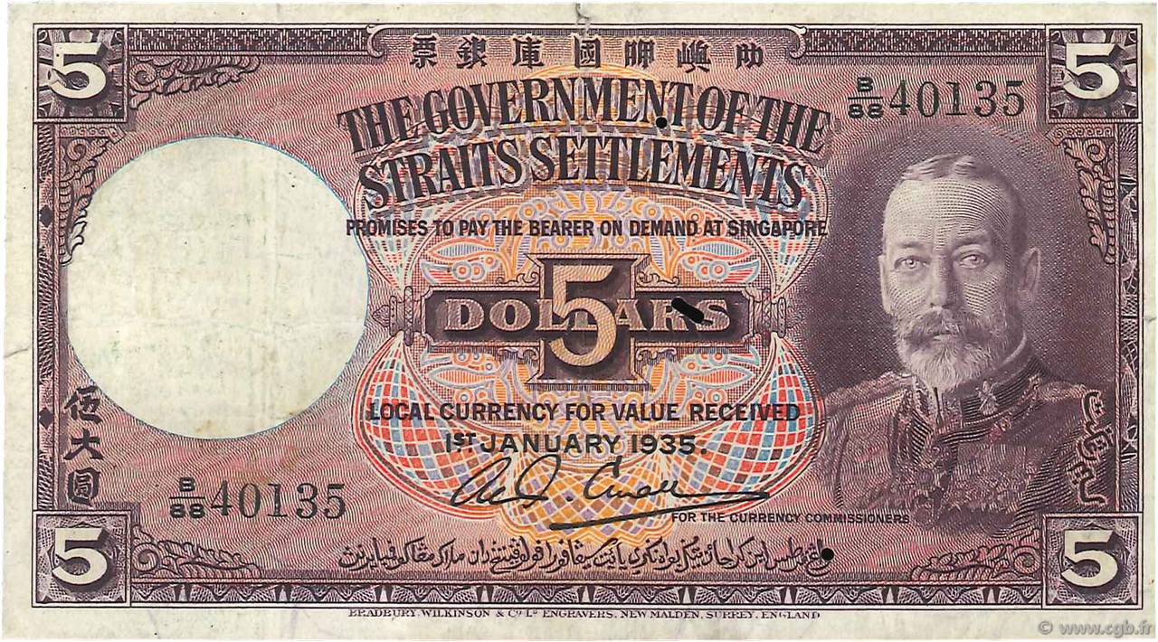 5 Dollars MALAISIE - ÉTABLISSEMENTS DES DÉTROITS  1935 P.17b B