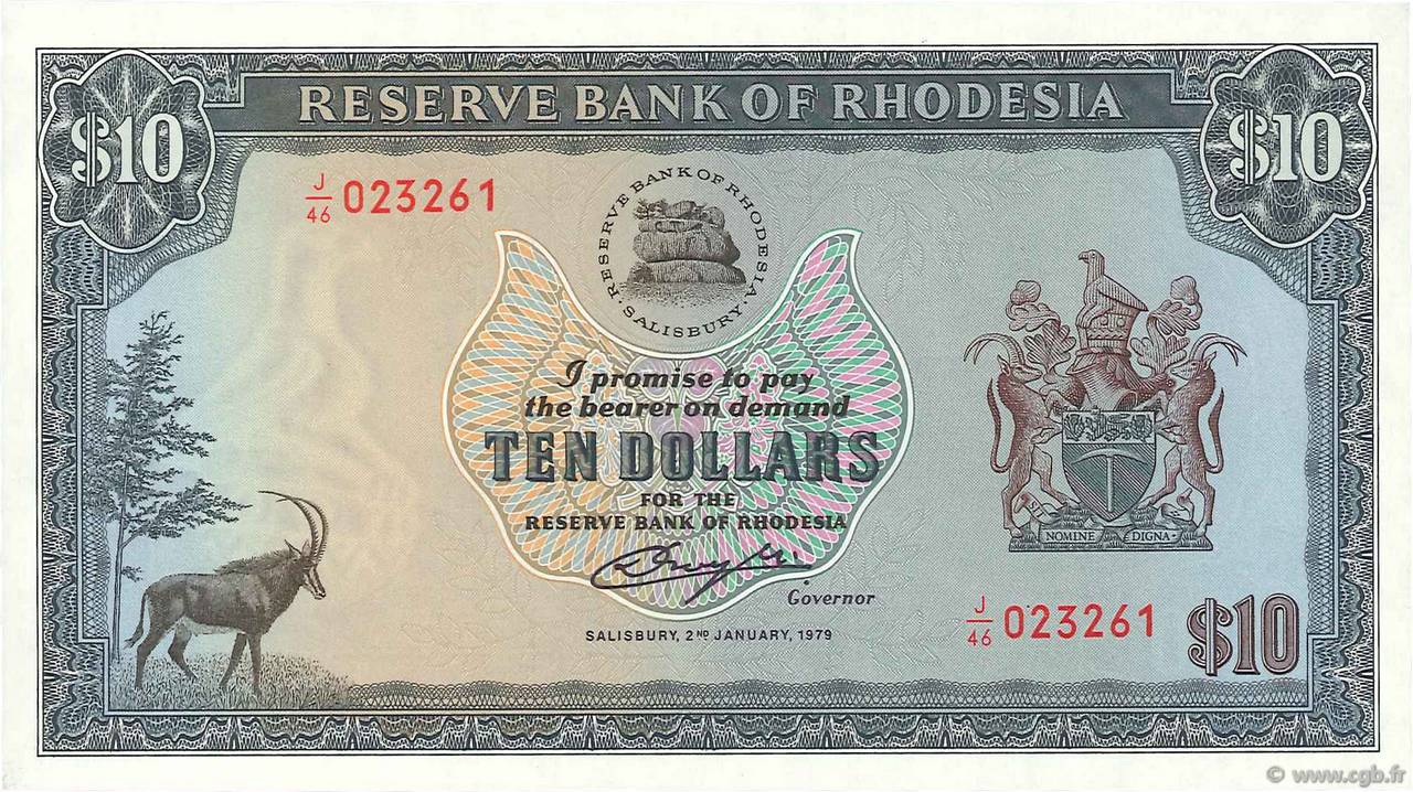 10 Dollars RHODÉSIE 1979 P.41a NEUF