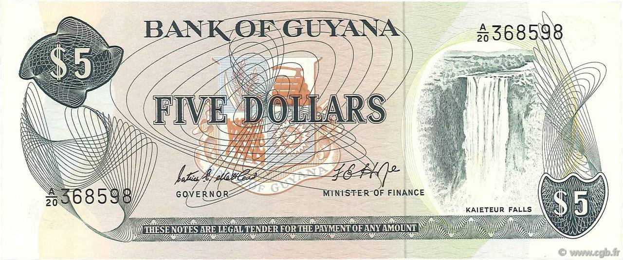 5 Dollars GUYANA  1966 P.22c NEUF