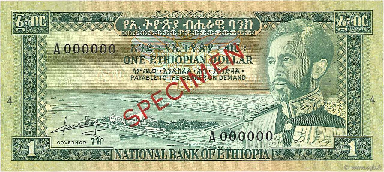 1 Dollar Spécimen ÉTHIOPIE  1966 P.25s pr.NEUF
